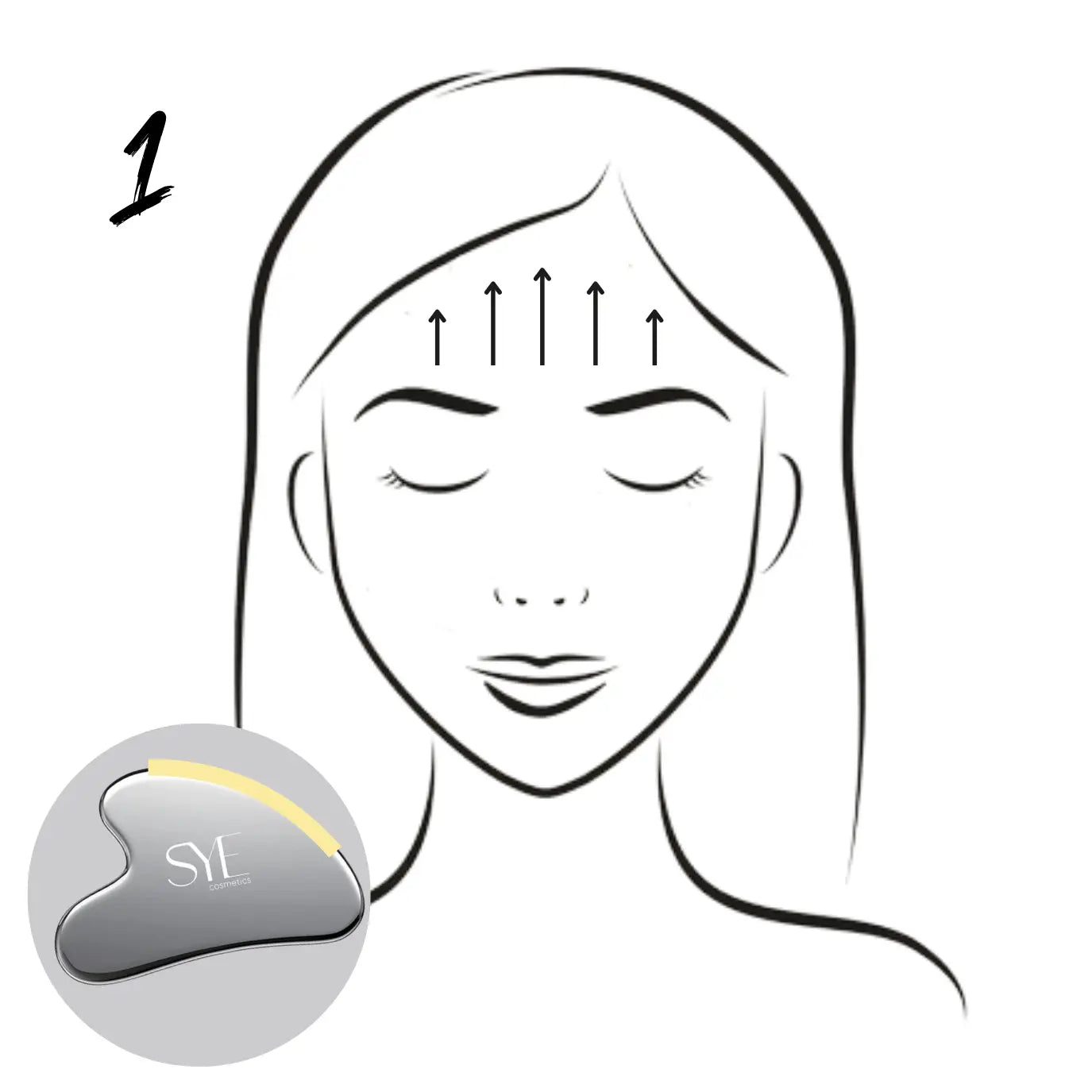 Anwendung des Gua Sha Steins aus Edelstahl auf der Stirn zur Förderung der Durchblutung und Entspannung von Stirnfalten